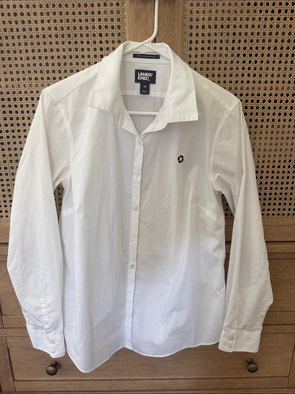 Lands' End White Long-Sleeve Button-Up Dress Shirt